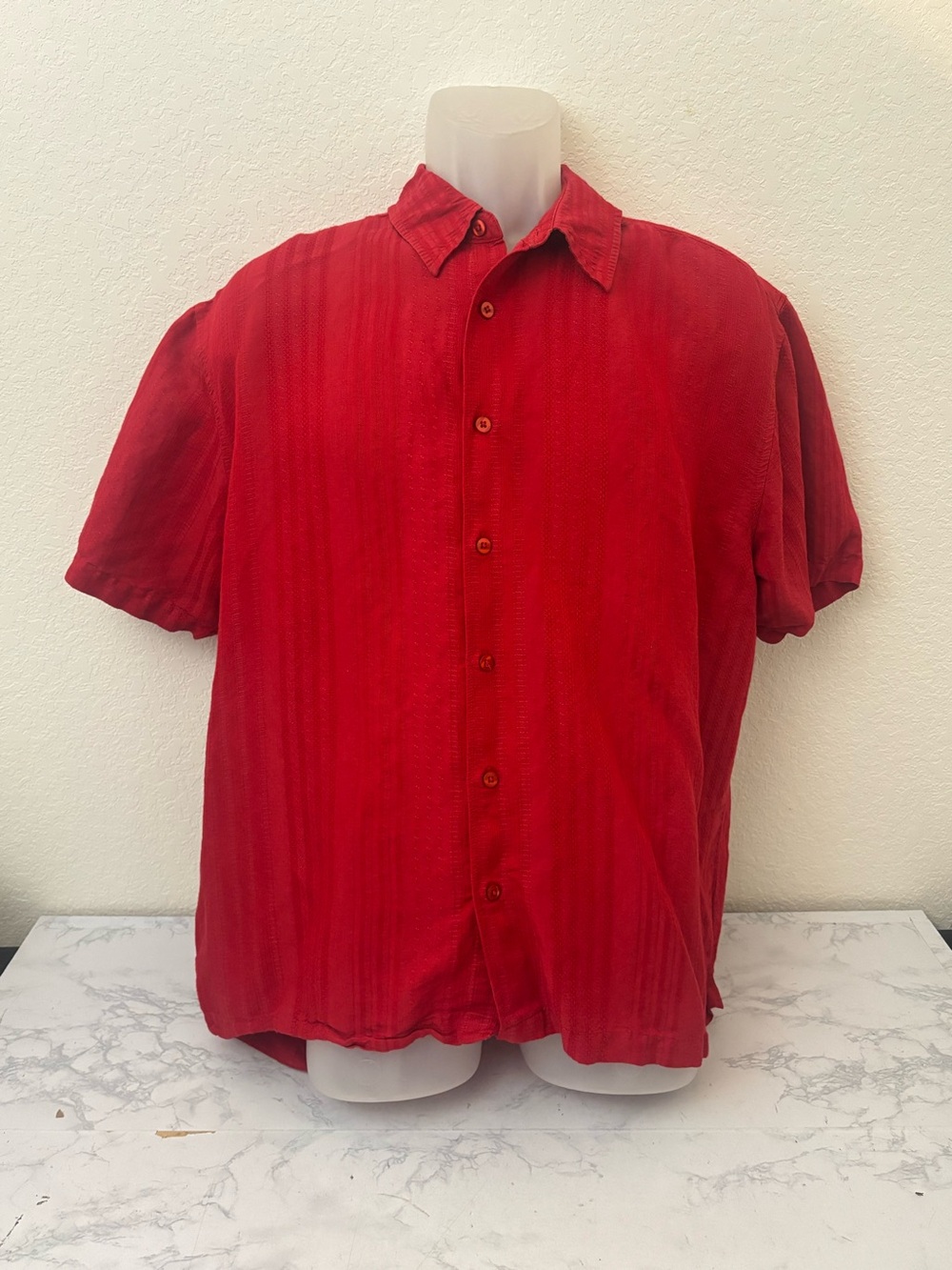 Havanera Guayabera Shirt Men's XL Red Short Sleeve Button Down Striped